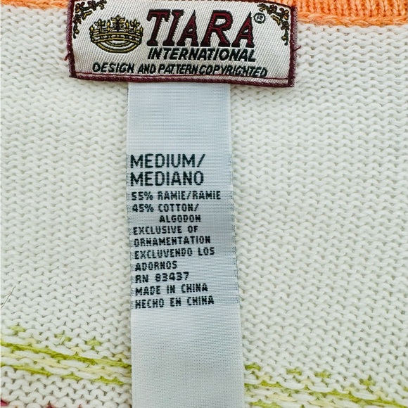 VTG Y2K Pastel Stripes Orange Fair Isle Zip Front Ski Turtleneck Knit Jacket M - Picture 9 of 12